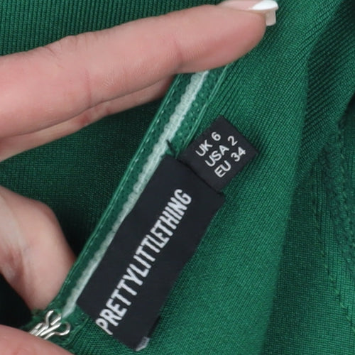 PrettyLittleThing Green Bodycon Dress, Size 6, Party