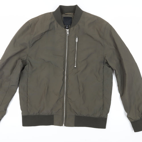 H&M Men's Green Bomber Jacket, Size M, Casual Style