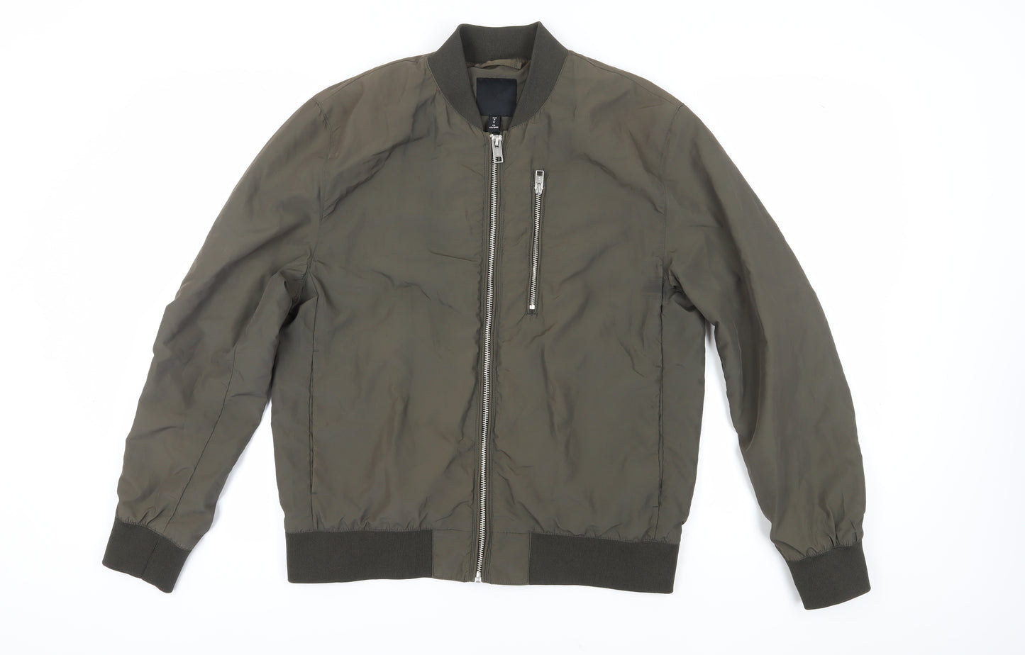 H&M Men's Green Bomber Jacket, Size M, Casual Style