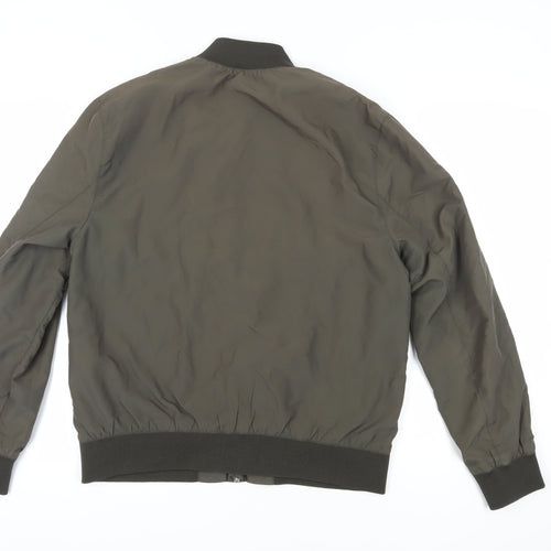 H&M Men's Green Bomber Jacket, Size M, Casual Style