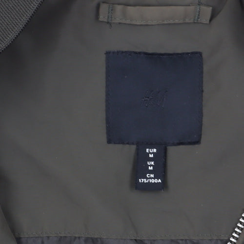 H&M Men's Green Bomber Jacket, Size M, Casual Style