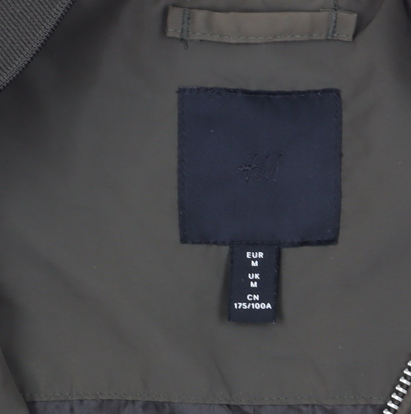 H&M Men's Green Bomber Jacket, Size M, Casual Style