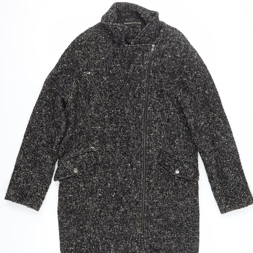Warehouse Women's Black Mid-Length Tweed Coat Size 12