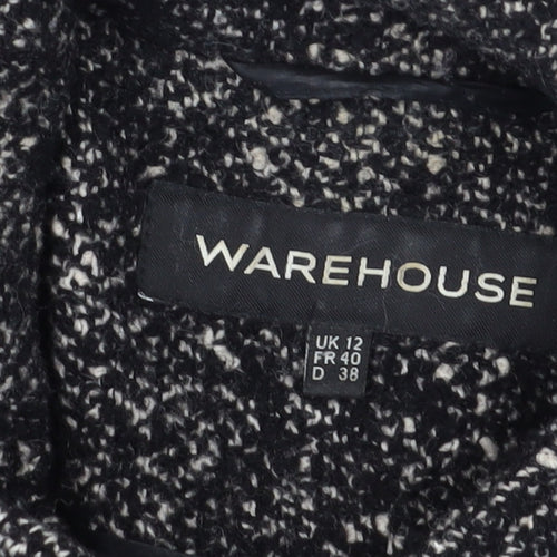 Warehouse Women's Black Mid-Length Tweed Coat Size 12