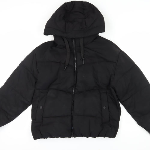 Pull & Bear Black Men's Puffer Jacket S - Hooded, Casual