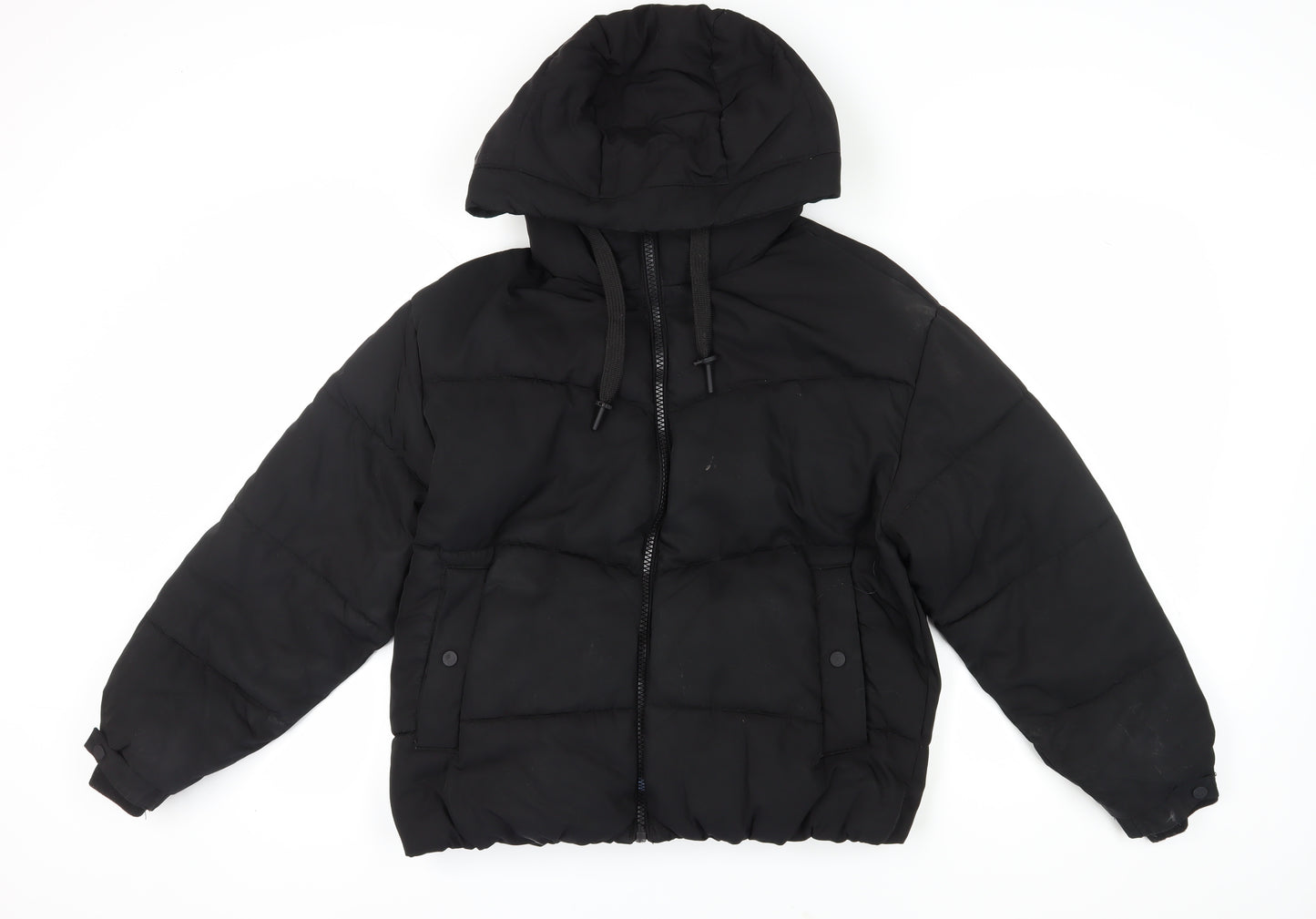Pull & Bear Black Men's Puffer Jacket S - Hooded, Casual