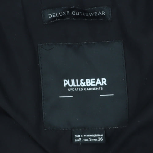 Pull & Bear Black Men's Puffer Jacket S - Hooded, Casual