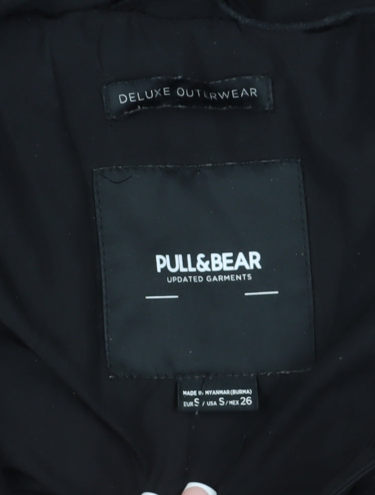 Pull & Bear Black Men's Puffer Jacket S - Hooded, Casual