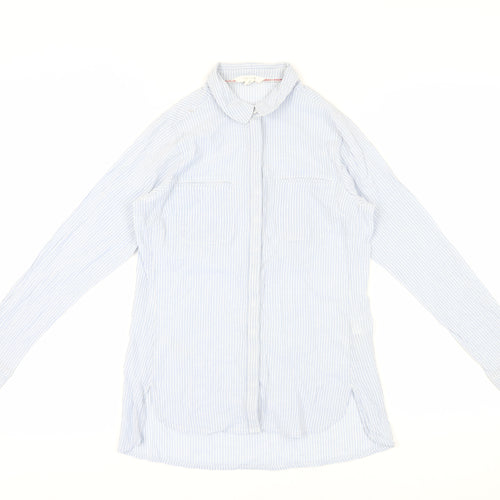 White Stuff Women's Blue Striped Button-Up Shirt Size 8