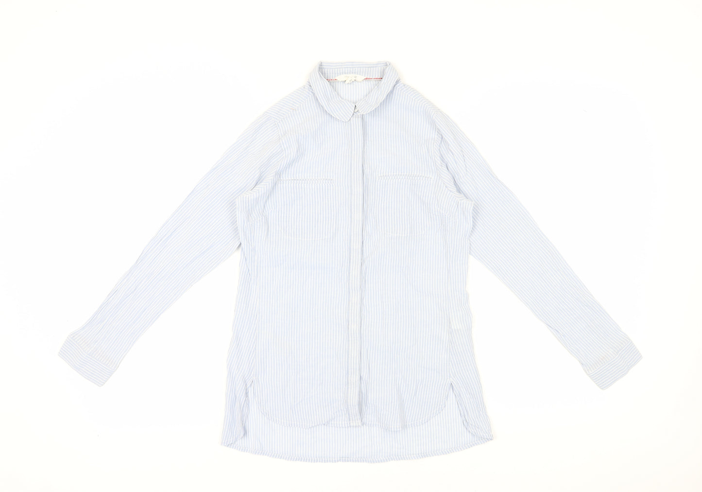 White Stuff Women's Blue Striped Button-Up Shirt Size 8