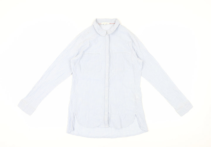 White Stuff Women's Blue Striped Button-Up Shirt Size 8