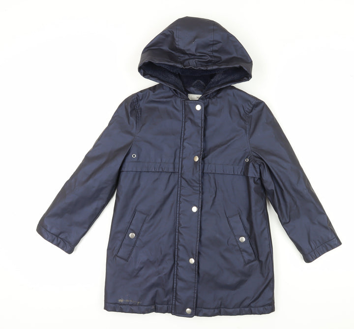 Marks and Spencer Girls Blue Hooded Parka Coat 7-8 Years
