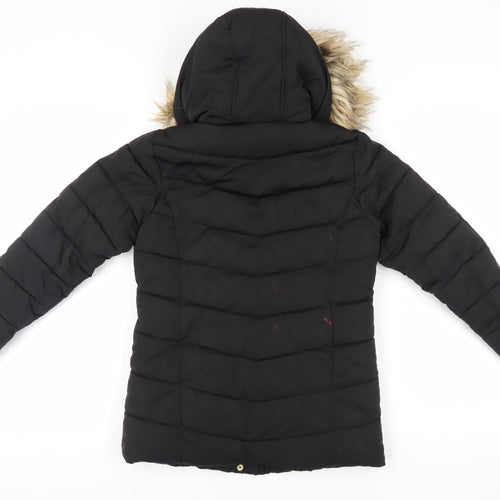 Next Girls Black Puffer Jacket 9 Years Hooded Fur Trim Winter