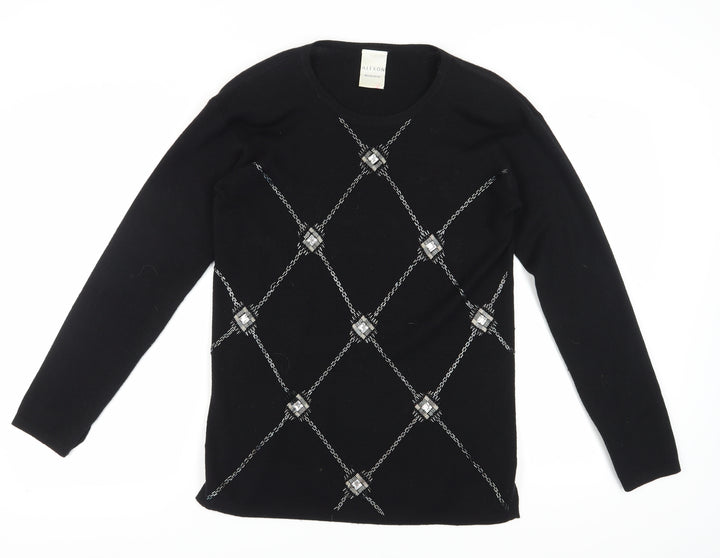 Alexon Women's Black Argyle Print Pullover Jumper Medium