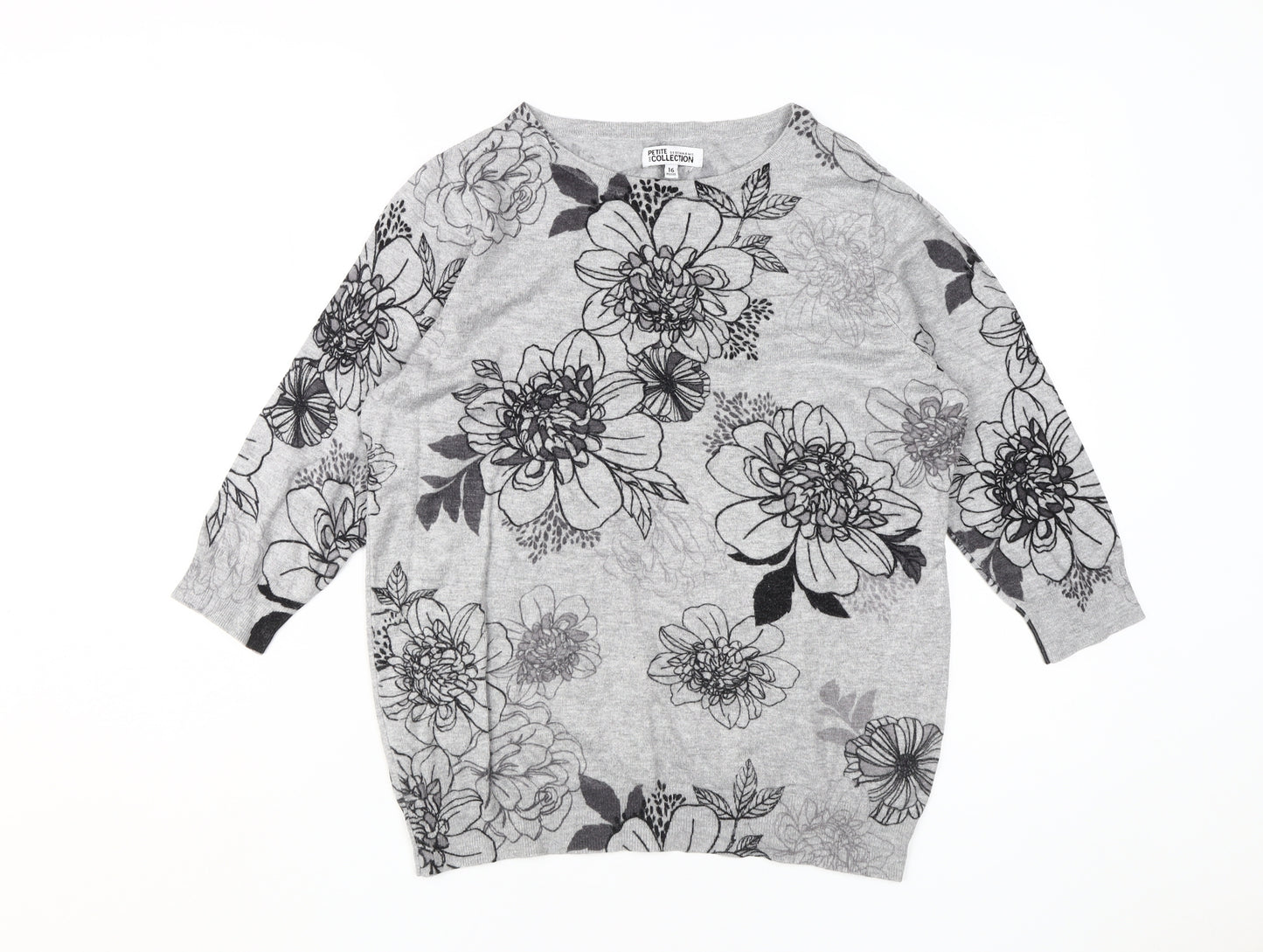 Debenhams Women’s Grey Floral 3/4 Sleeve Jumper