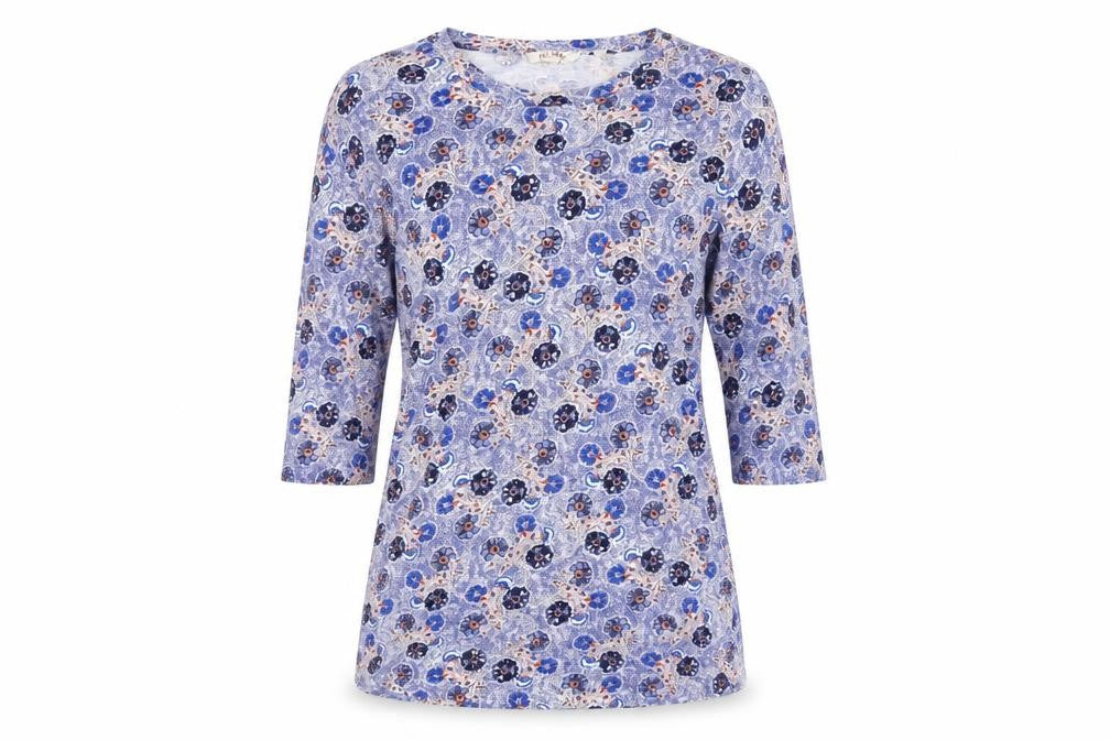 Fat Face Women's Multicoloured Floral 3/4 Sleeve V-Neck T-Shirt