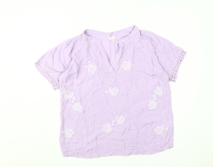 Cotton Traders Women's Purple Embroidered Blouse