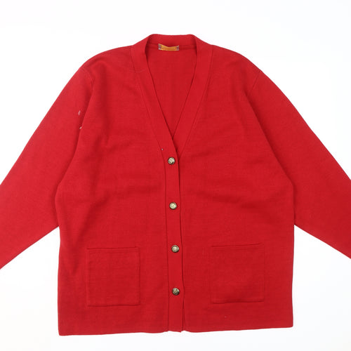 Daxon Women's Red Cardigan, Size L, V-Neck Casual