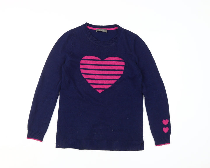 Oasis Women's Blue Heart Pullover Jumper, Small