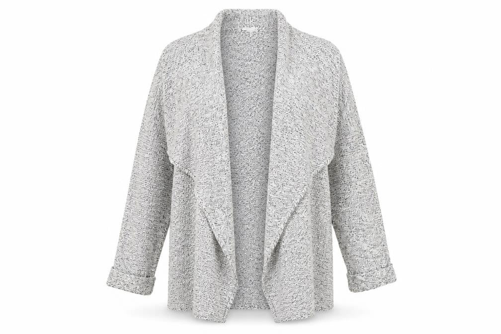 Front view of B Women's Grey Open-Knit Cardigan M/L