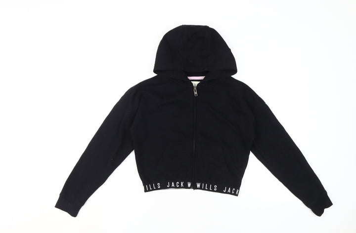 Jack Wills Girls Black Hooded Full Zip Hoodie 9-10 Years
