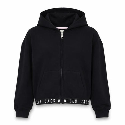 Jack Wills Girls Black Hooded Full Zip Hoodie 9-10 Years
