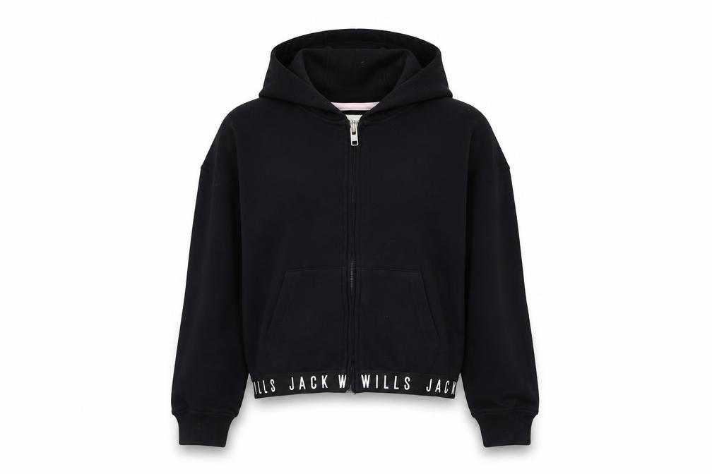Jack Wills Girls Black Hooded Full Zip Hoodie 9-10 Years