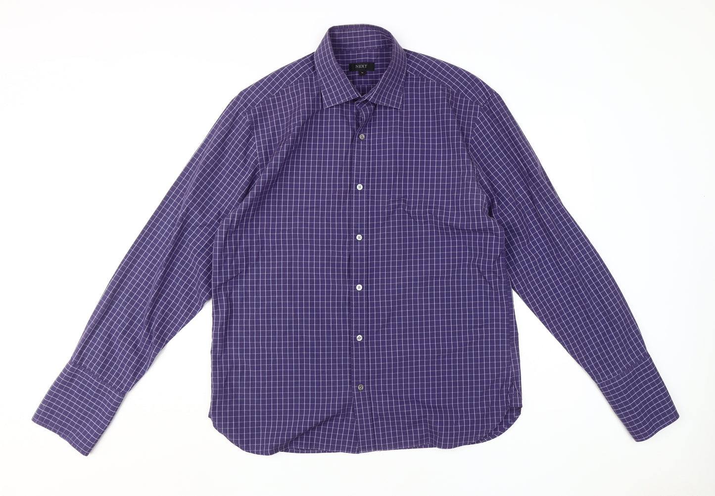 Next Men's Purple Check Long Sleeve Dress Shirt L