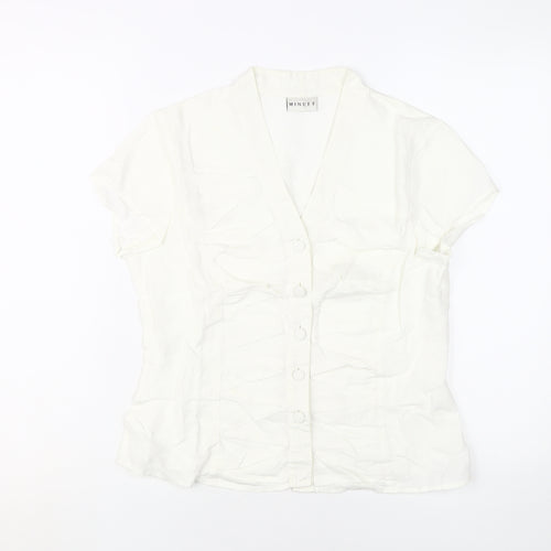 Minuet Women's White Linen Blouse Size 10 Button Casual