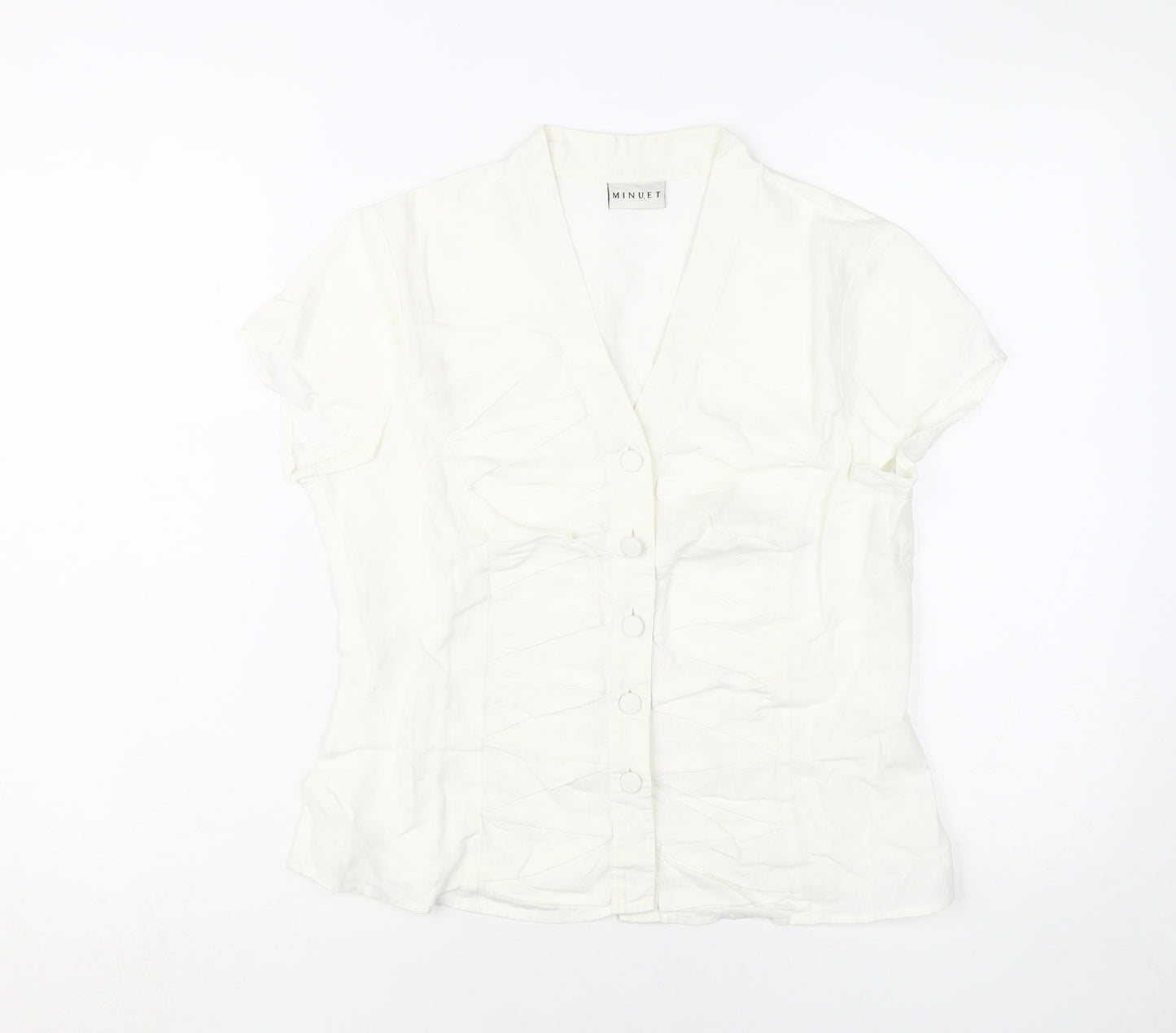 Minuet Women's White Linen Blouse Size 10 Button Casual