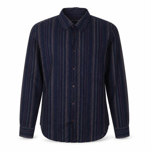 French Connection Men's Blue Striped Long Sleeve Shirt L