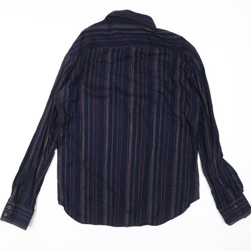 French Connection Men's Blue Striped Long Sleeve Shirt L
