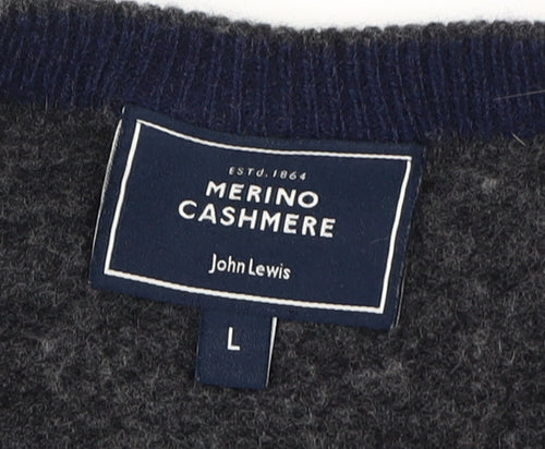 John Lewis Men's Grey Wool Cashmere Pullover, Size L