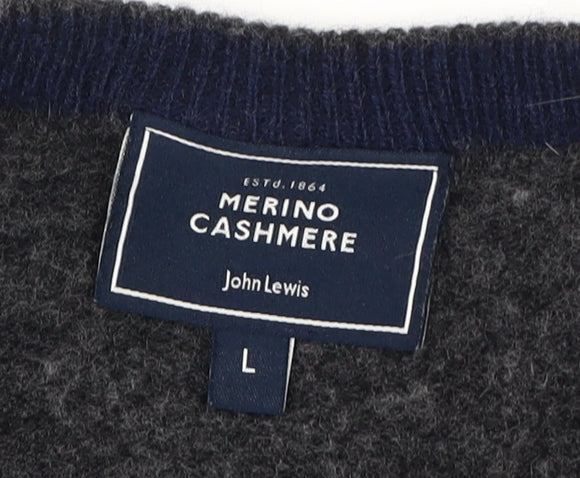 John Lewis Men's Grey Wool Cashmere Pullover, Size L