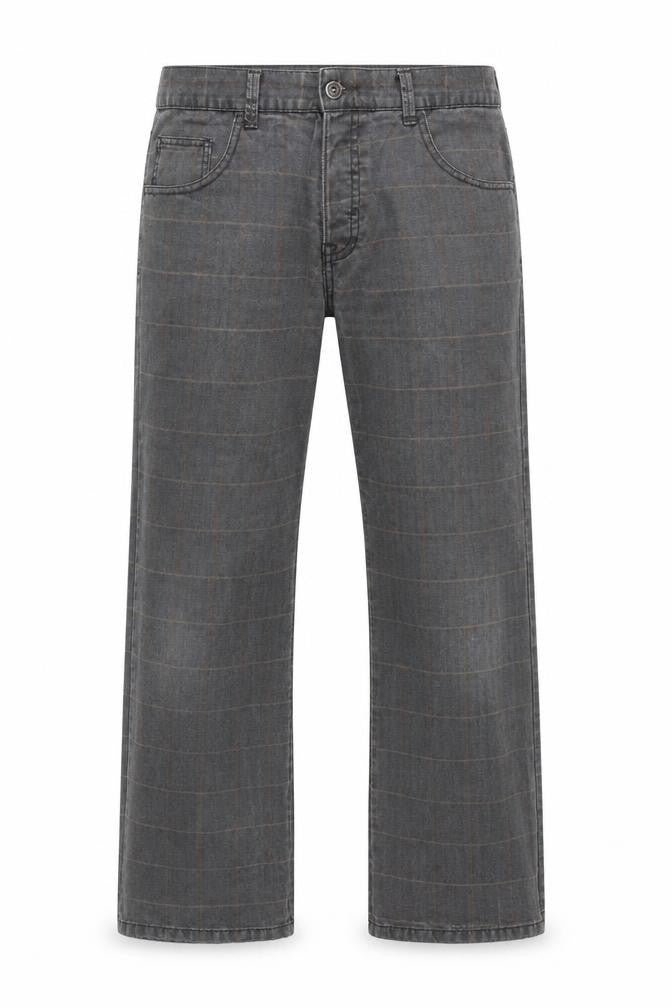 Front view of Next Grey Check Straight Jeans Men 36