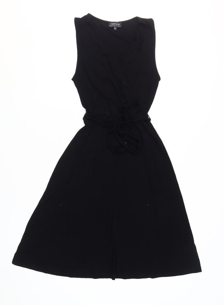 Warehouse Women's Black A-Line Belted Dress Size 6