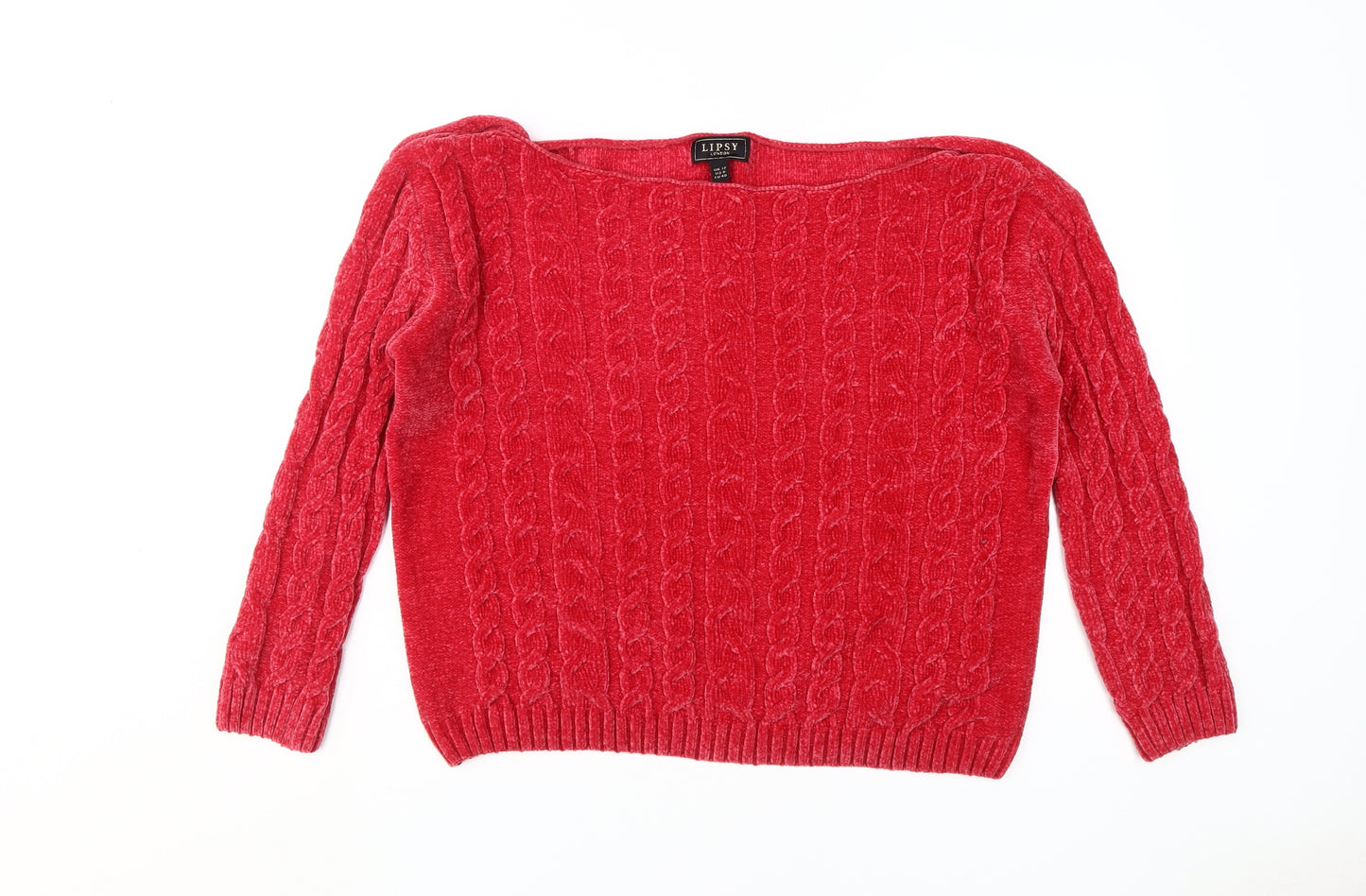 Lipsy Women's Red Cable-Knit Pullover Jumper Size 12