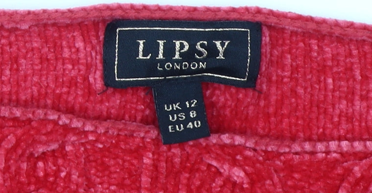 Lipsy Women's Red Cable-Knit Pullover Jumper Size 12