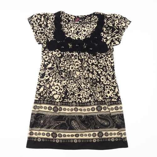 Yumi Women's Black Floral Shift Dress S