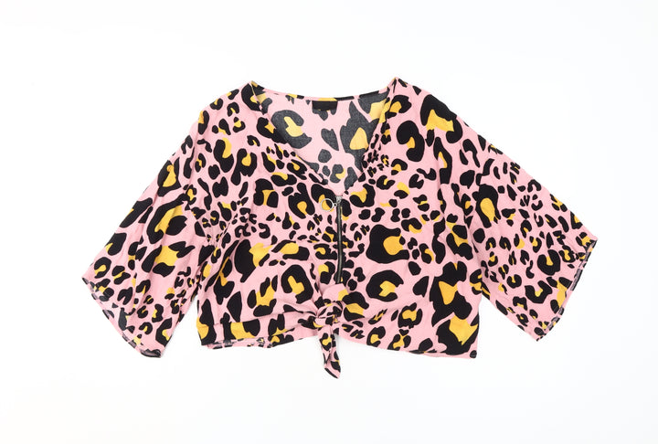 Topshop Women's Pink Animal Print Cropped Blouse Size 10