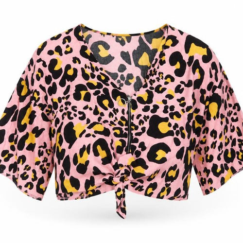Topshop Women's Pink Animal Print Cropped Blouse Size 10