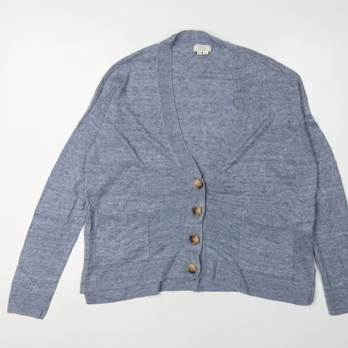 Fat Face Women's Blue Cardigan Size 12 Linen V-Neck