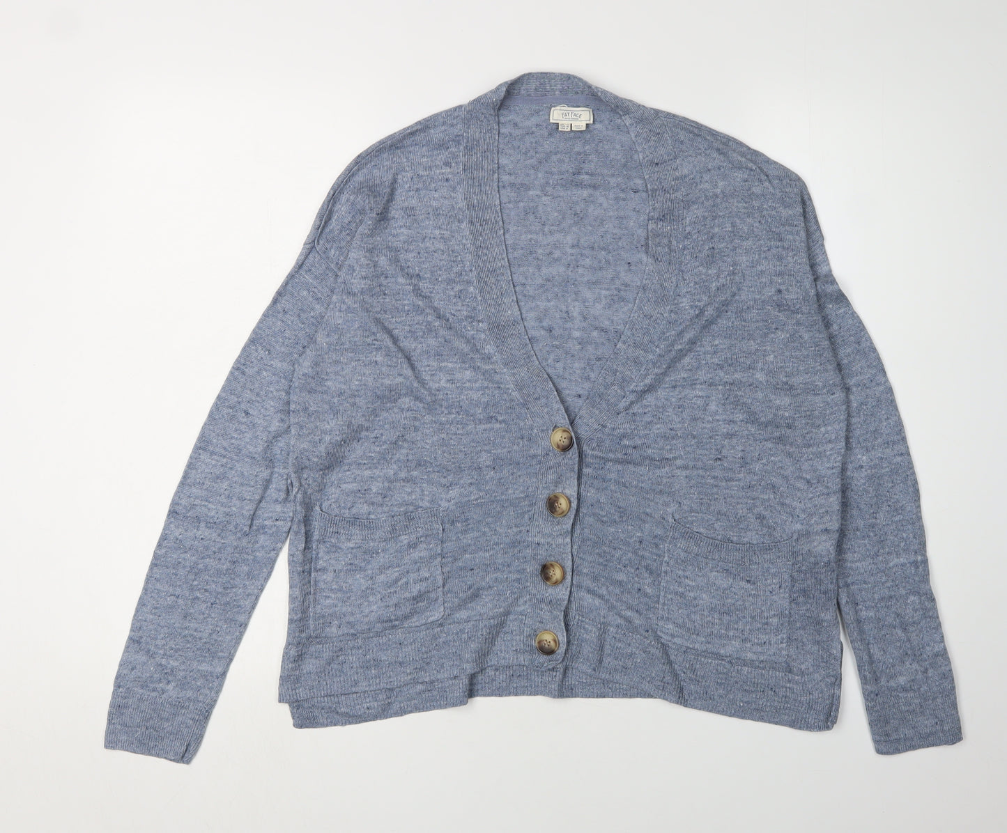 Fat Face Women's Blue Cardigan Size 12 Linen V-Neck