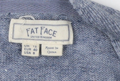 Fat Face Women's Blue Cardigan Size 12 Linen V-Neck