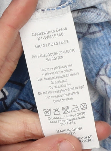 Seasalt Cornwall Women's Blue Floral Fit & Flare Dress Size 12