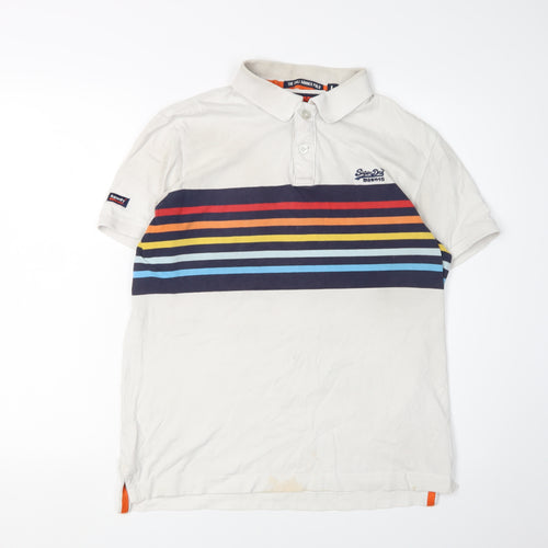Superdry Men's White Striped Polo Size L Jersey