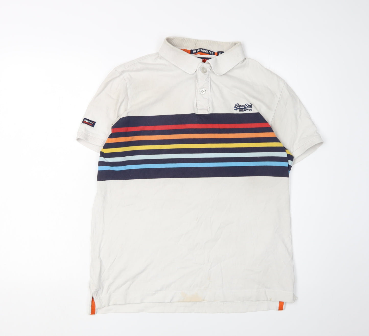 Superdry Men's White Striped Polo Size L Jersey
