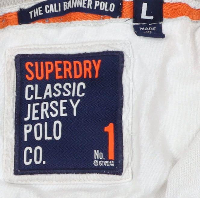 Superdry Men's White Striped Polo Size L Jersey