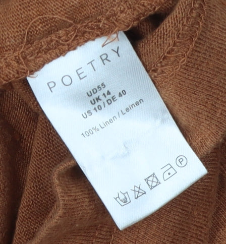 Poetry Women's Brown Linen 3/4 Sleeve Jumper, Size 14
