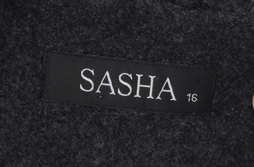 Sasha Women's Black Wool Blend Belted Overcoat Size 16